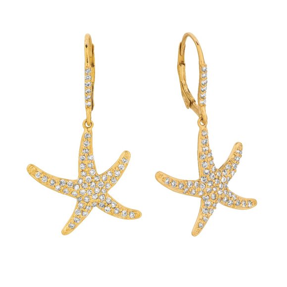 1.20 CT Natural Diamond Starfish Hoop Earrings 14K Yellow Gold